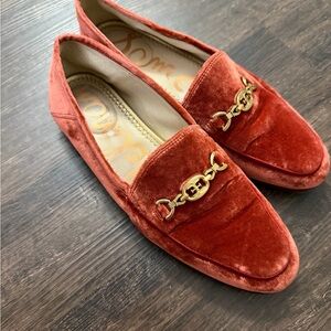 Sam Edelman Velvet Loafers in Burnt Orange with Gold Hardware